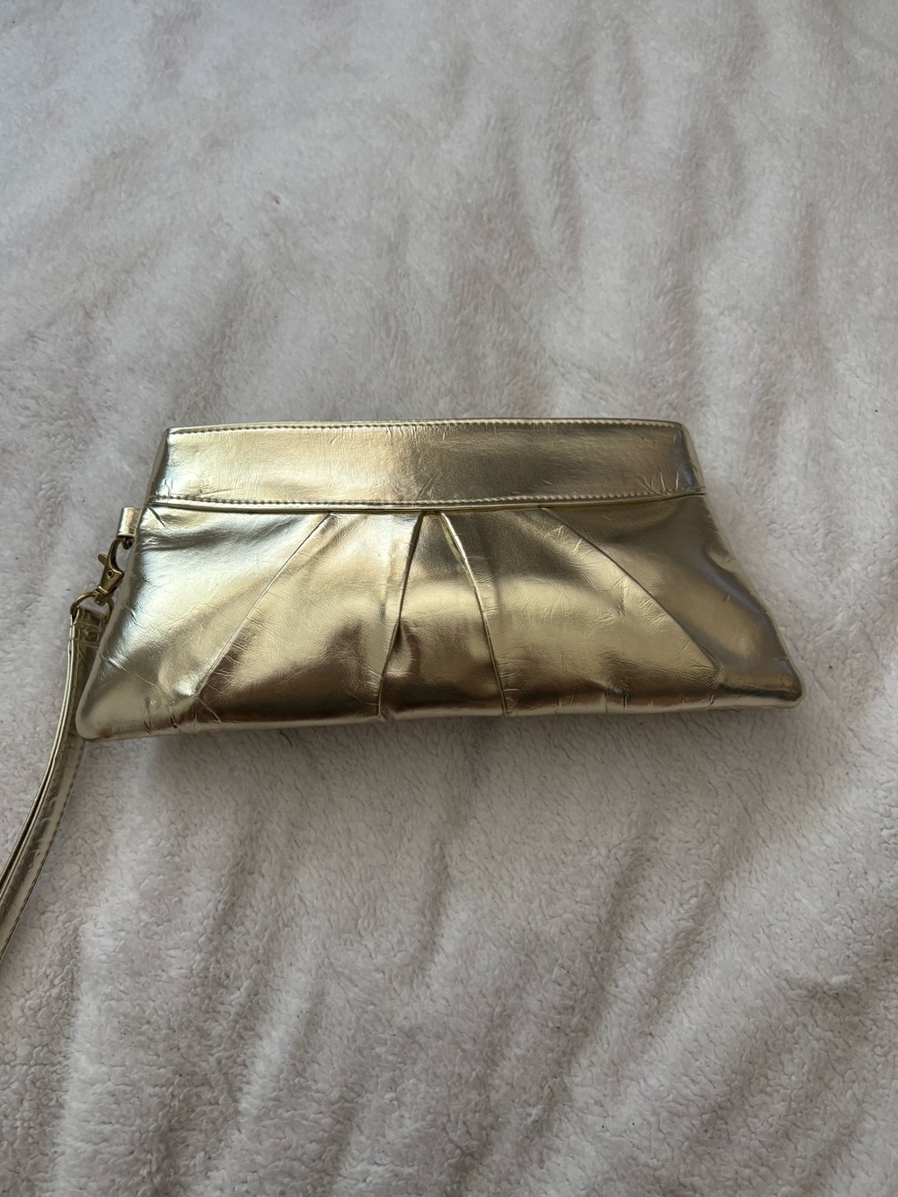 Gold Leather Wristlet Clutch - Women's Evening Bag